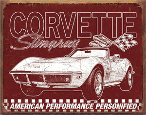 New "1969 Corvette Stingray" Wall Art Metal Sign. 16"W x 12.5"H.
