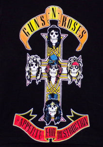 "Youth-sized Guns N' Roses 'Appetite for Destruction' graphic T-shirt featuring iconic album artwork. Available in sizes XS-XL youth from JB Accessories05                                                     