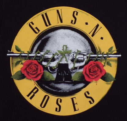 'Guns N' Roses Double Gun' silkscreen t-shirt, featuring a bold graphic of crossed guns with roses. Available in sizes XS-XL youth from JB Accessories05                                                     