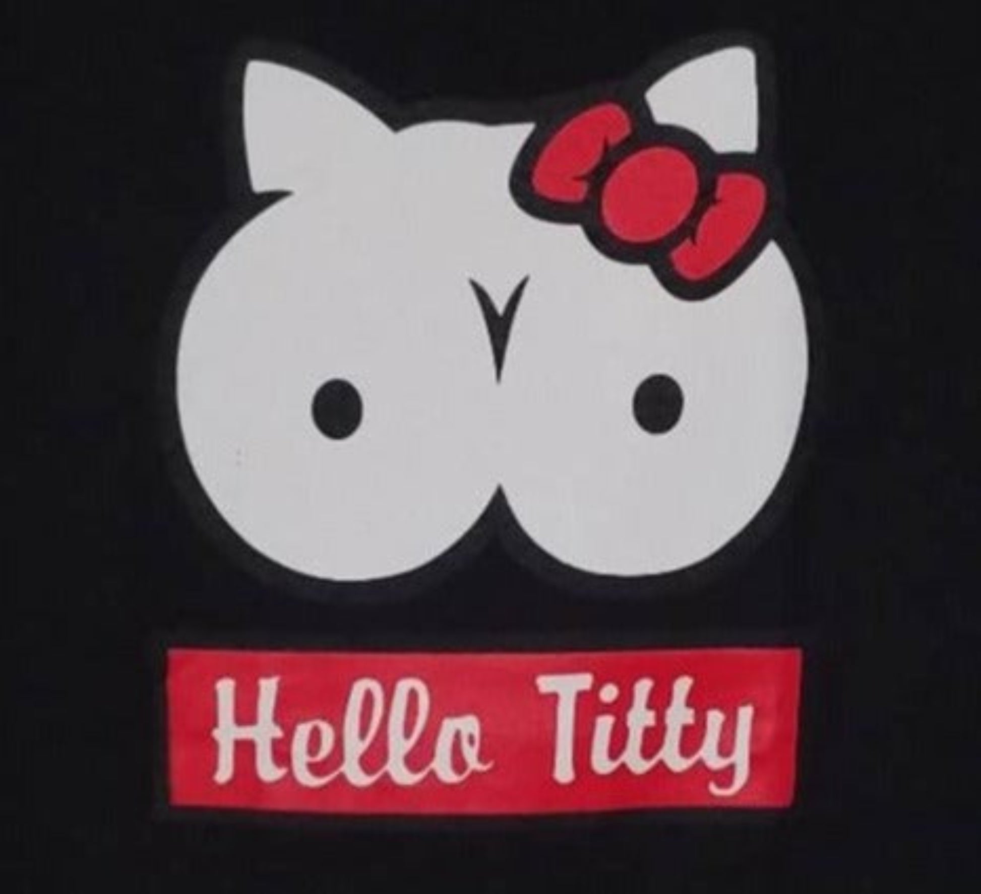 Hello Titty funny graphic T-shirt parody-style bow character design unisex apparel sizes S–2XL