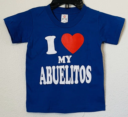 "I Love My Abuelitos" Youth Silkscreen T-Shirt featuring a heartwarming design celebrating love for grandparents. Available in sizes XS-XL youth from JB Accessories05                
