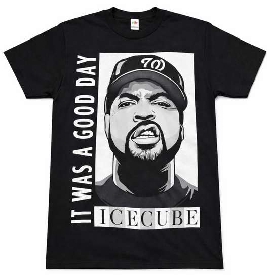 Ice Cube It Was A Good Day portrait unisex black graphic t-shirt hip hop rap apparel sizes S-3XL
