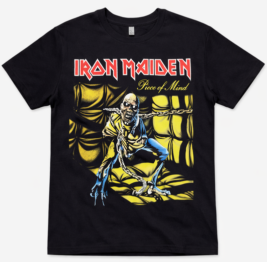 Iron Maiden Piece of Mind Eddie unisex black graphic band t-shirt heavy metal album art S-3XL