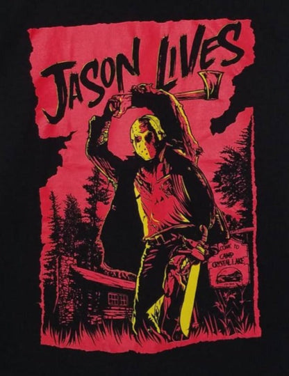 jason lives adult horror silkscreen t-shirt available from small-3xl unisex movie jason voorhees horror camp crystal lake apparel adult shirts tops