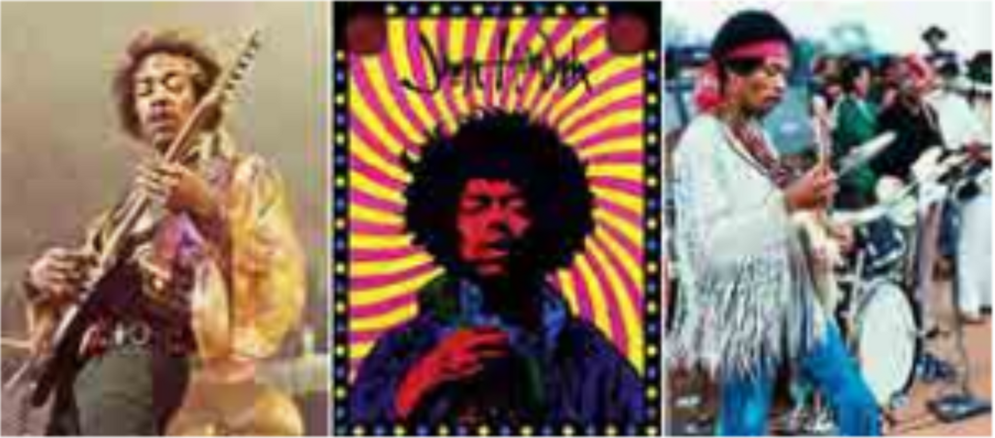 Jimi Hendrix 3D lenticular poster featuring three iconic performance images with flip-style motion effect, 16 inch by 12 inch rock wall art