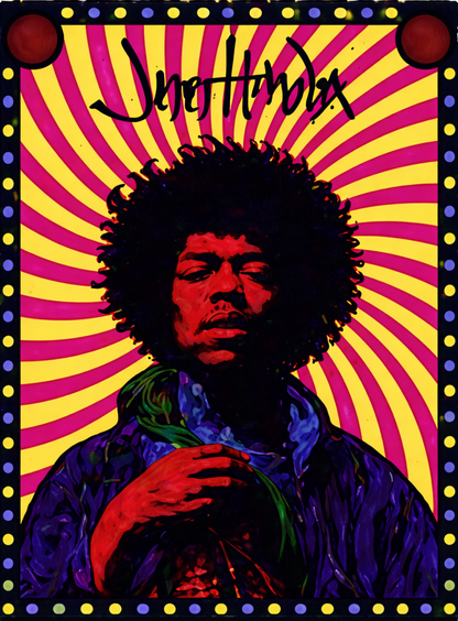 Psychedelic Purple Haze swirl portrait of Jimi Hendrix