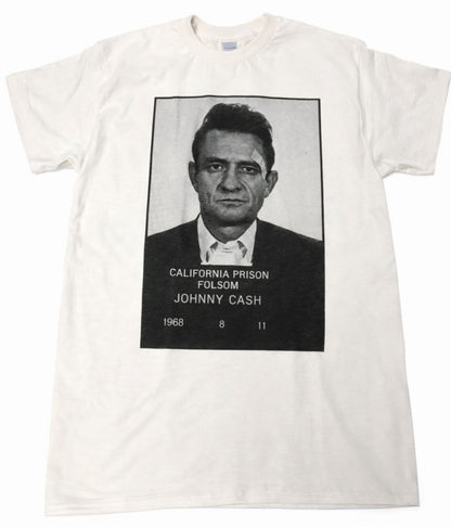 Johnny Cash Folsom Prison 1968 mugshot band t-shirt unisex white country rockabilly tee S-2XL