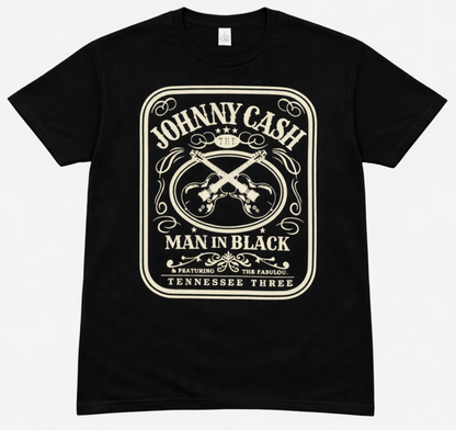 Johnny Cash Man in Black crossed guitars t-shirt black unisex country music tee S-3XL