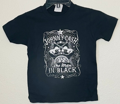 ’Johnny Cash Man in Black’ Double Guitar Band Youth Silkscreen T-Shirt – Available in XS-XL. - Youth XS - Youth Regular