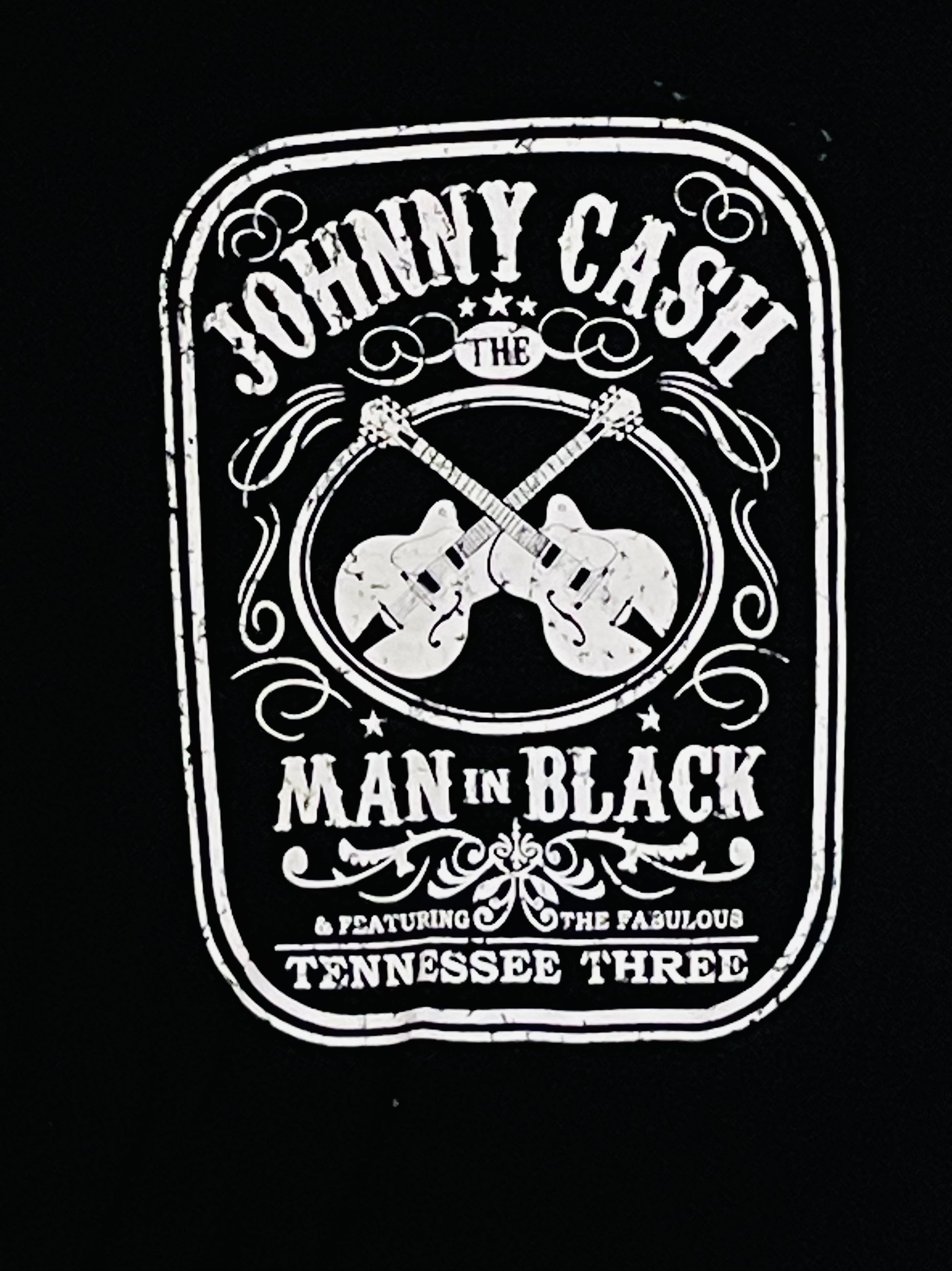 Johnny Cash "The Tennessee Three" Double Guitar Band Youth T-Shirt featuring a bold graphic of Johnny Cash and his guitars. Available in sizes XS-XL youth from JB Accessories05