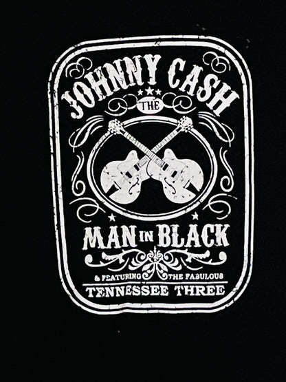 Johnny Cash "The Tennessee Three" Double Guitar Band Youth T-Shirt featuring a bold graphic of Johnny Cash and his guitars. Available in sizes XS-XL youth from JB Accessories05