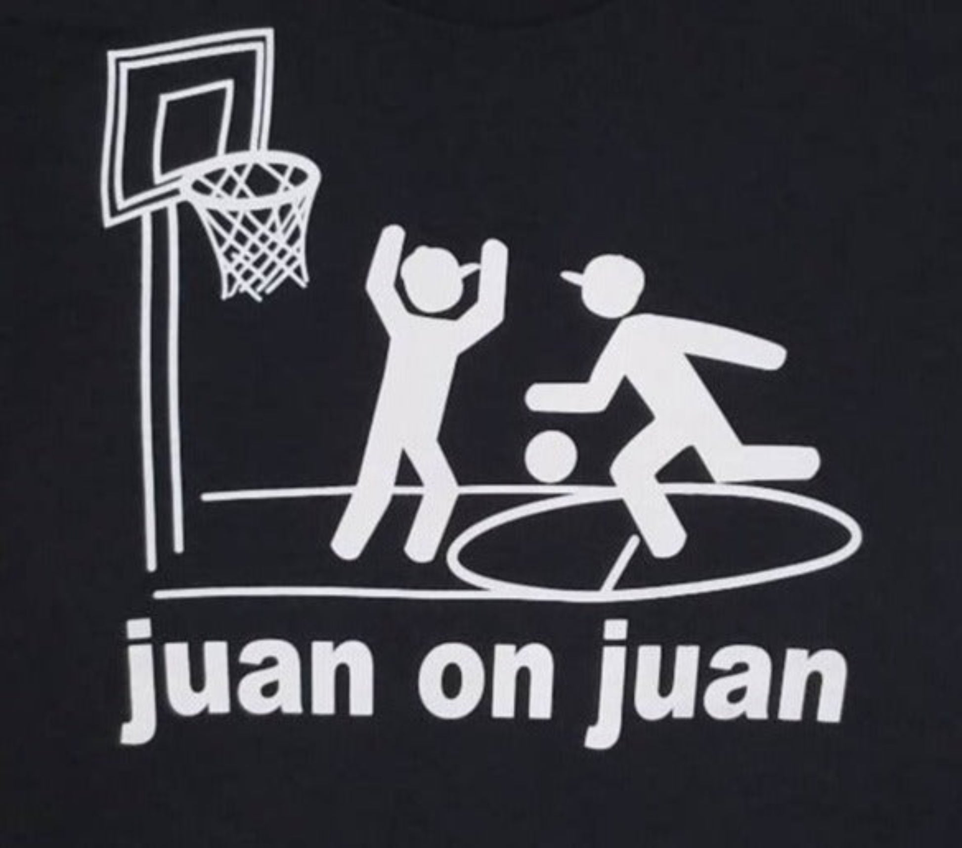 Juan on Juan basketball funny T-shirt featuring two players one-on-one graphic unisex apparel sizes S–2XL