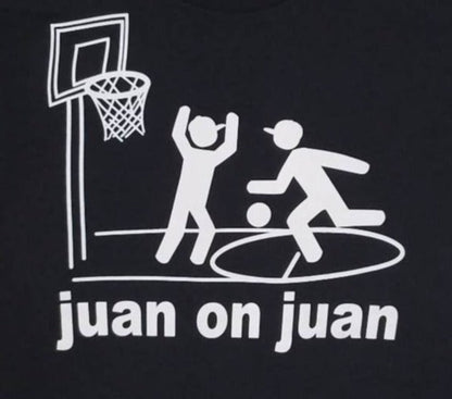 Juan on Juan basketball funny T-shirt featuring two players one-on-one graphic unisex apparel sizes S–2XL
