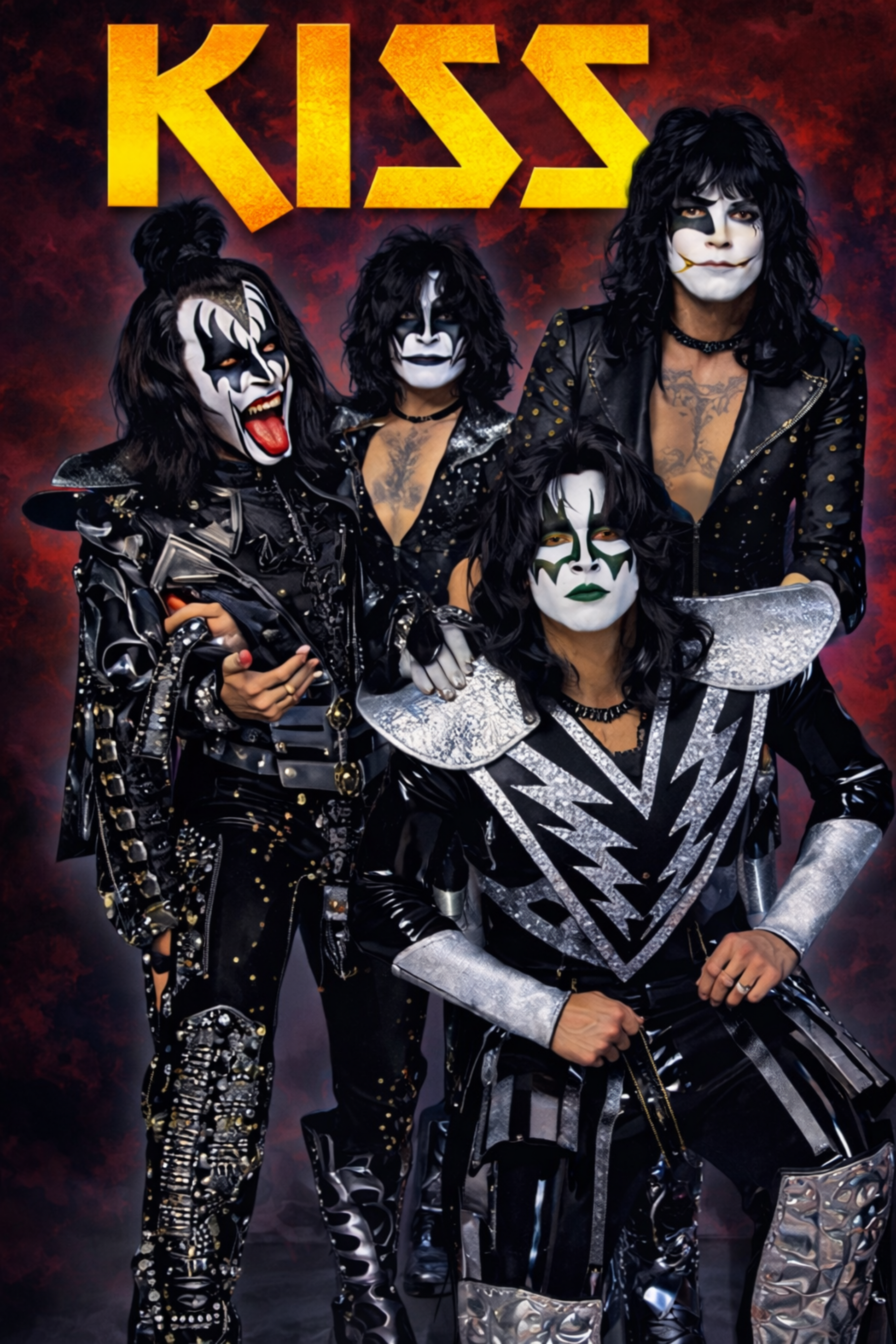 KISS mid-1990s reunion tour image of original lineup in full makeup used in lenticular flip display