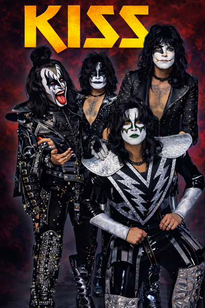 KISS mid-1990s reunion tour image of original lineup in full makeup used in lenticular flip display