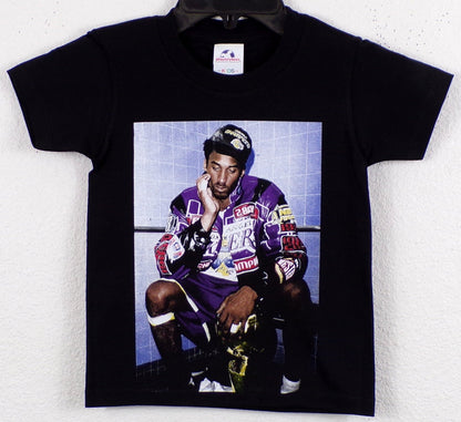 Kobe Bryant 2001 Championship Youth T-Shirt featuring bold silkscreen print celebrating Kobe Bryant's legendary NBA championship run with the Los Angeles Lakers. Available in XS-XL