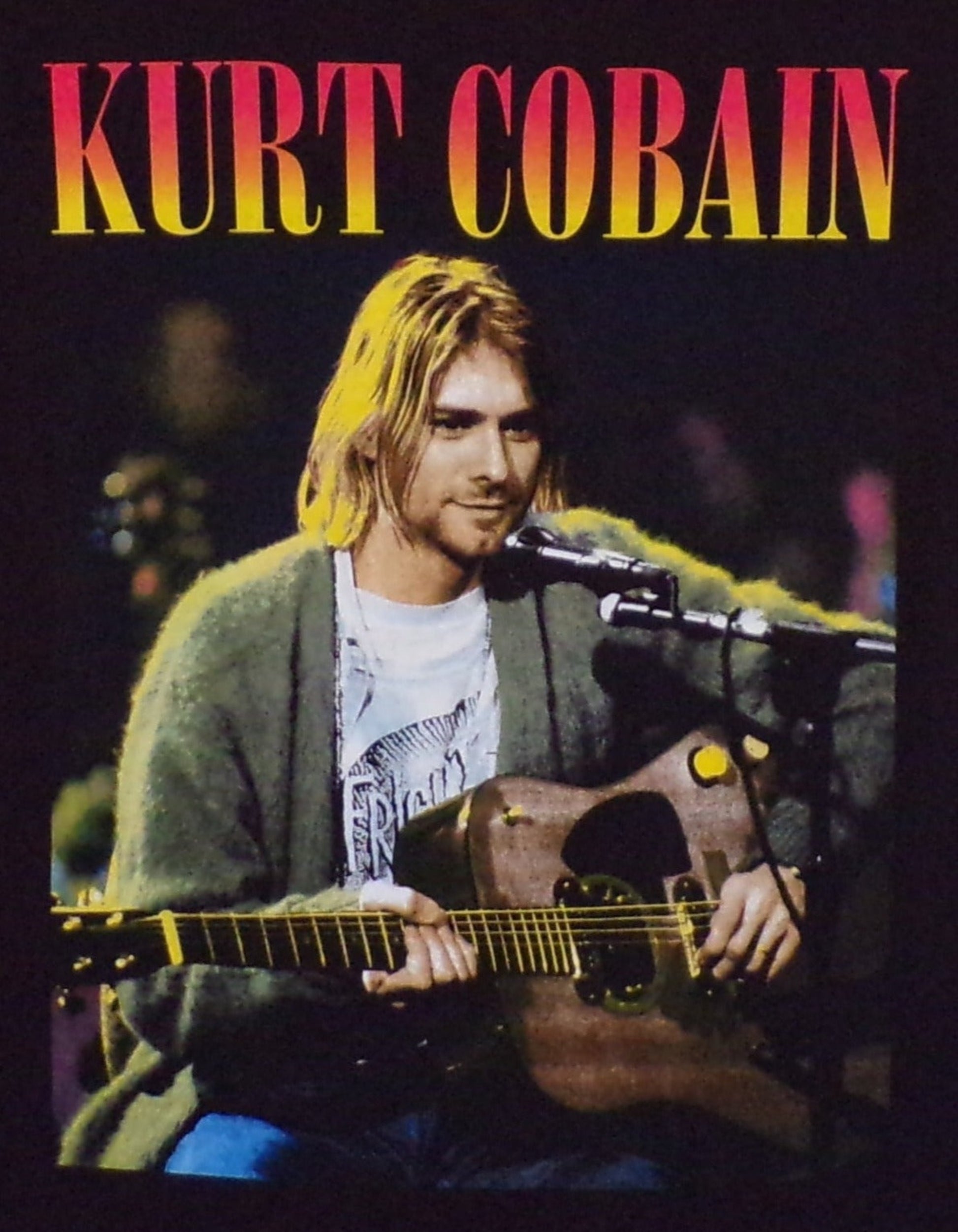 ’Kurt Cobain MTV Unplugged’ Unisex Adult Silkscreen T-Shirt. Available From Small-3XL.