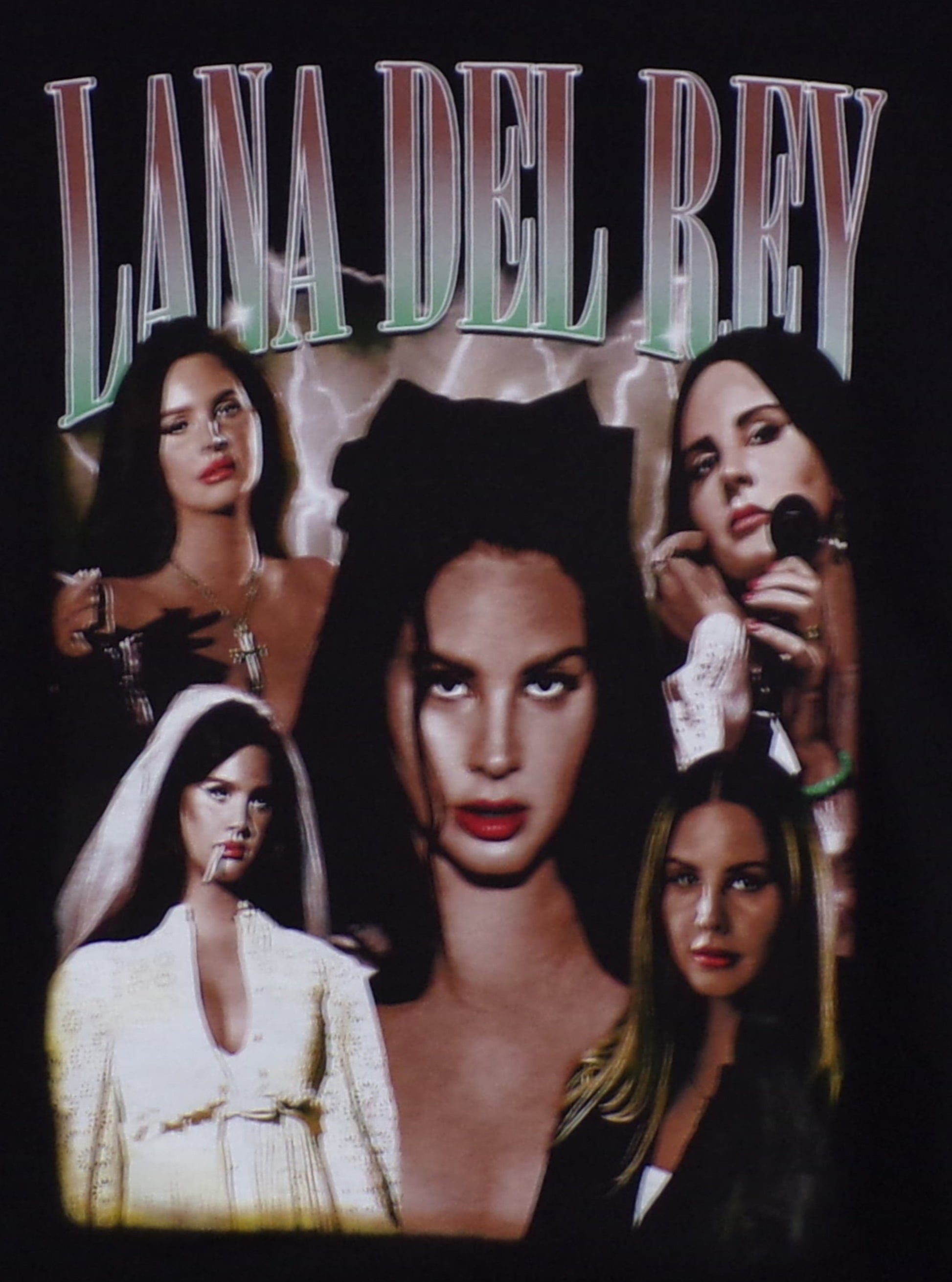 Lana Del Rey Collage Unisex Indie Pop Silkscreen T-Shirt featuring vibrant artistic design.