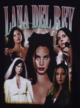 Load image into Gallery viewer, Lana Del Rey Collage Unisex Indie Pop Silkscreen T-Shirt featuring vibrant artistic design.
