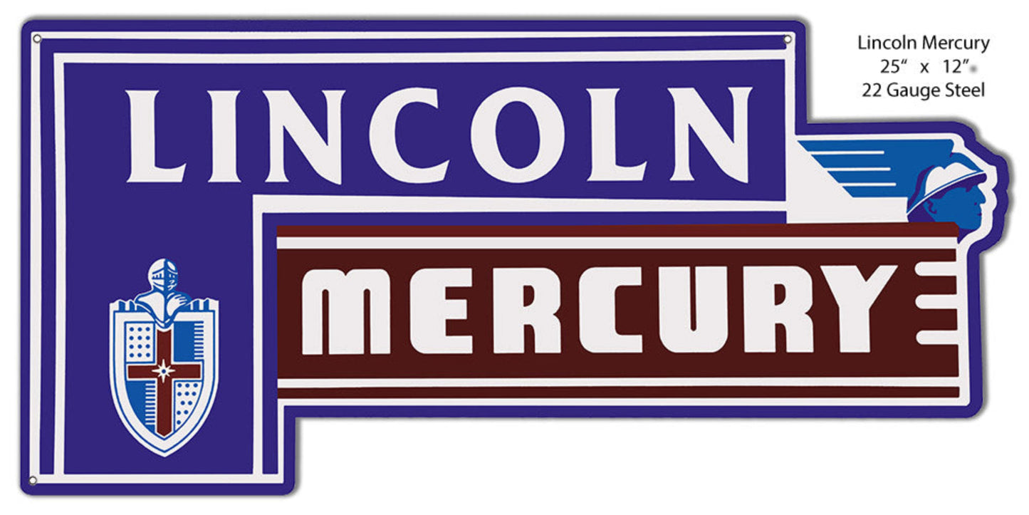 Lincoln Mercury laser cut dealership sign with preserved vintage dealership styling, 12″H × 25″W steel.