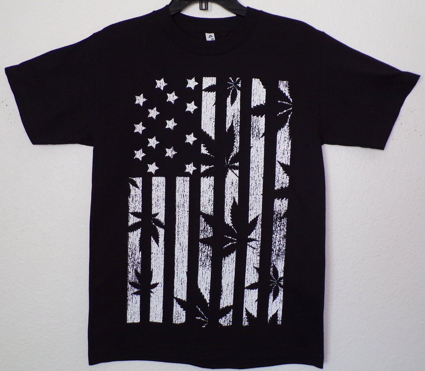 Black and White Flag T-Shirt with Marijuana Leaf Stripes – Unisex Adult Tee