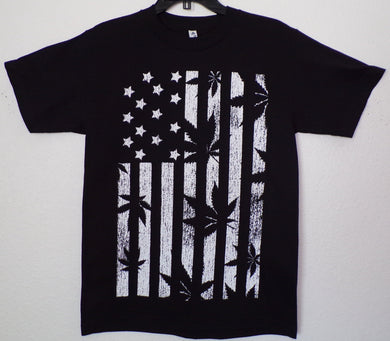 Black and White Flag T-Shirt with Marijuana Leaf Stripes – Unisex Adult Tee