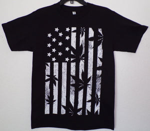 Black and White Flag T-Shirt with Marijuana Leaf Stripes – Unisex Adult Tee