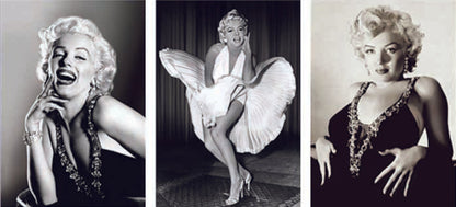 Marilyn Monroe 3D lenticular poster featuring 1953 glamour portrait, Seven Year Itch subway scene, and classic Hollywood close-up, 16 inch by 12 inch wall art