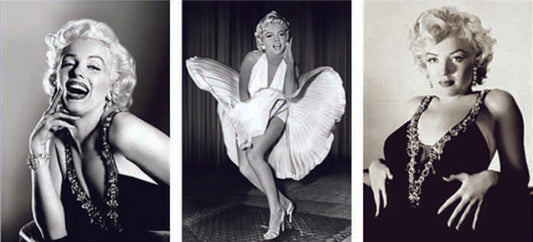 Marilyn Monroe 3D lenticular poster featuring 1953 glamour portrait, Seven Year Itch subway scene, and classic Hollywood close-up, 16 inch by 12 inch wall art