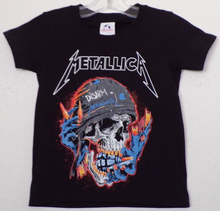 Load image into Gallery viewer, Youth-sized silkscreen t-shirt featuring an iconic Metallica design, perfect for young fans of the legendary band. Bold, high-energy style for any occasion. Available in sizes XS-XL.

