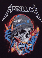 Load image into Gallery viewer, Youth-sized silkscreen t-shirt featuring an iconic Metallica design, perfect for young fans of the legendary band. Bold, high-energy style for any occasion. Available in sizes XS-XL.
