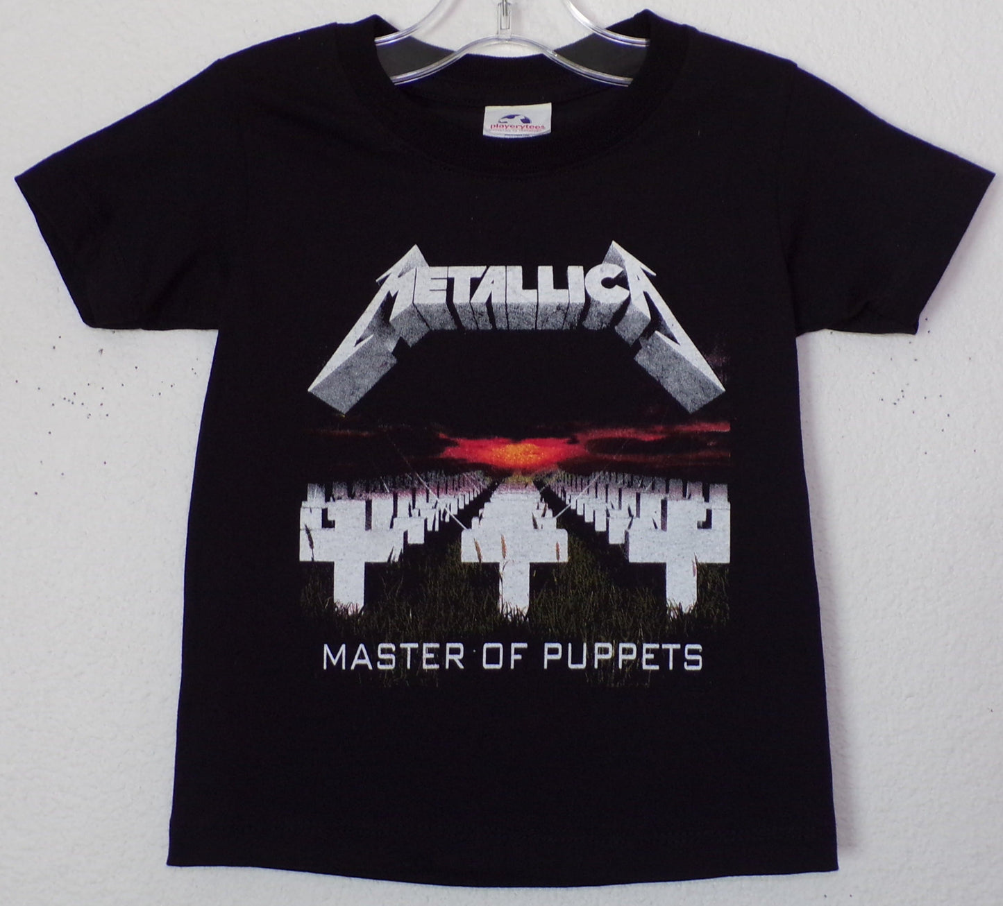 Metallica Master of Puppets youth unisex graphic T-shirt featuring iconic album artwork printed in silkscreen on black cotton tee