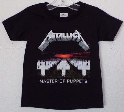 Metallica Master of Puppets youth unisex graphic T-shirt featuring iconic album artwork printed in silkscreen on black cotton tee