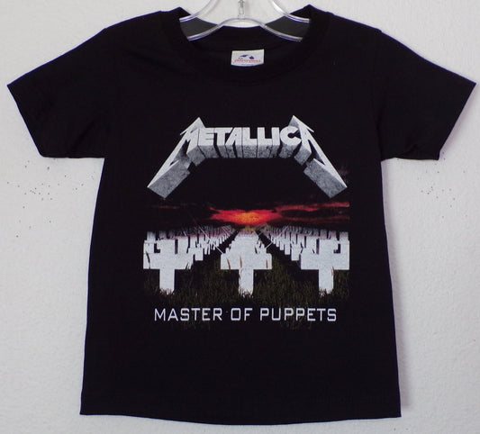 Metallica Master of Puppets youth unisex graphic T-shirt featuring iconic album artwork printed in silkscreen on black cotton tee