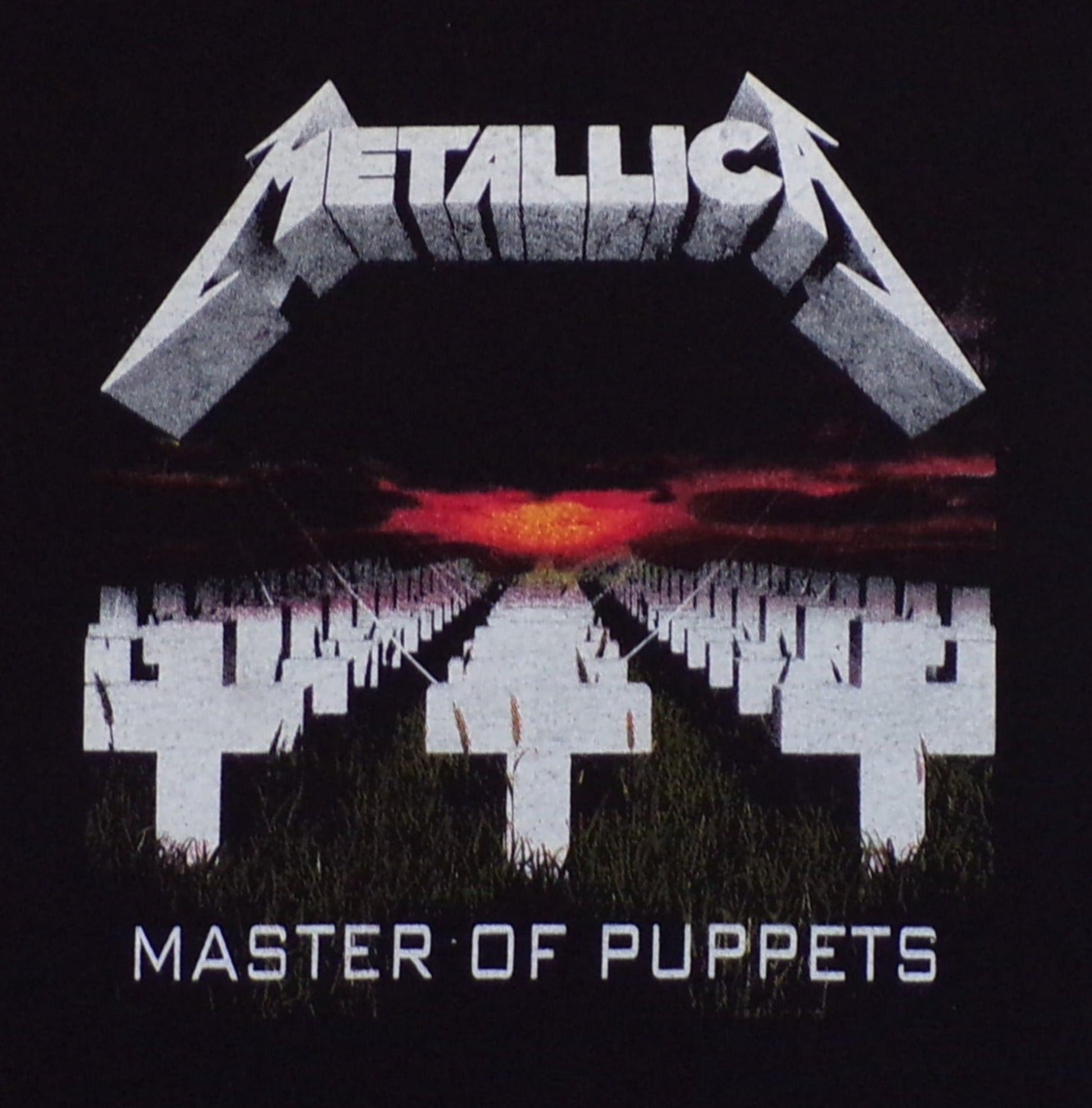 Metallica Master of Puppets youth unisex graphic T-shirt featuring iconic album artwork printed in silkscreen on black cotton tee