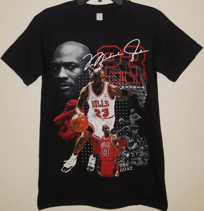 michael jordan the goat 23 adult silkscreen t-shirt available from small-3xl unisex apparel