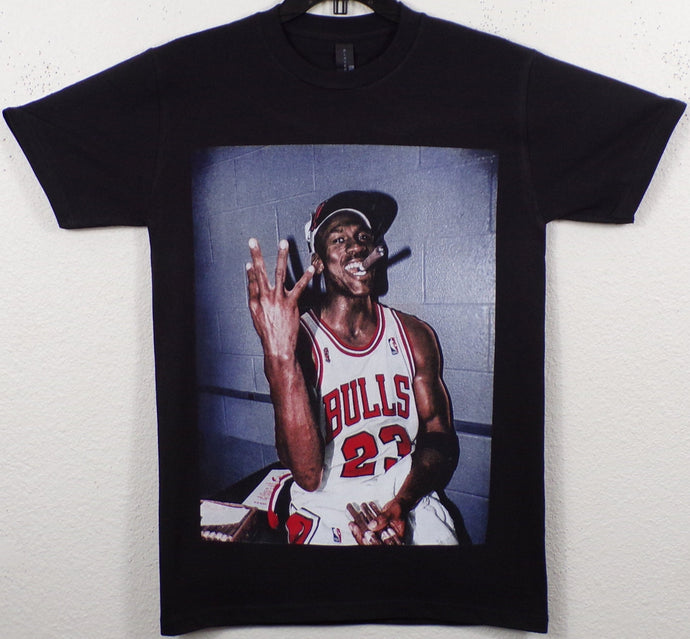 New ’Michael Jordan With Cigar’ Adult Silkscreen T-Shirt. Available From Small-3XL - Unisex Short Sleeve Shirt