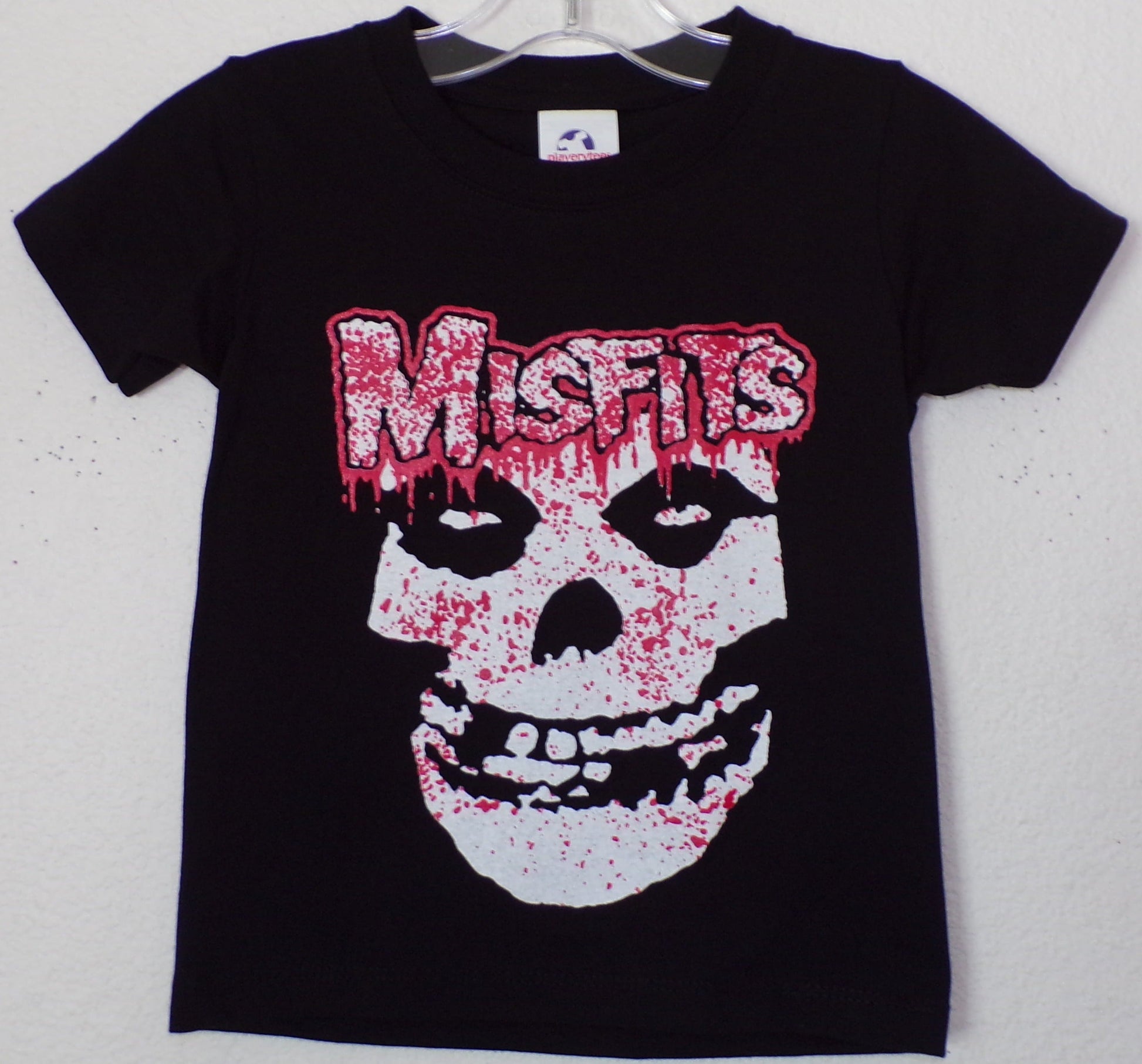  Misfits Bloody Fiend Face Youth Unisex Silkscreen T-Shirt featuring the iconic Fiend Skull with a bloody design on a black cotton tee. Available in sizes XS-XL.