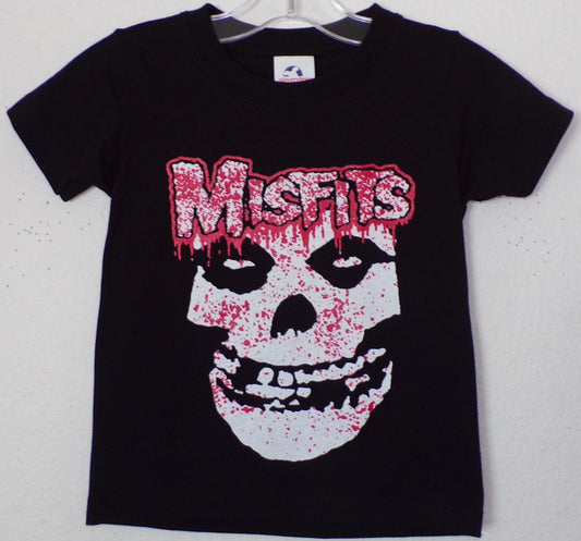  Misfits Bloody Fiend Face Youth Unisex Silkscreen T-Shirt featuring the iconic Fiend Skull with a bloody design on a black cotton tee. Available in sizes XS-XL.