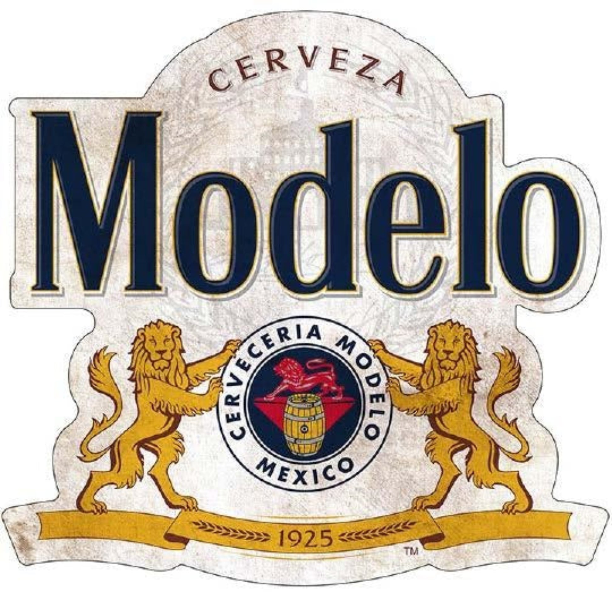 Officially licensed Modelo Seal shaped and embossed metal sign with raised brewery logo, premium iron bar wall décor, 16.24 inch by 15.39 inch beer sign