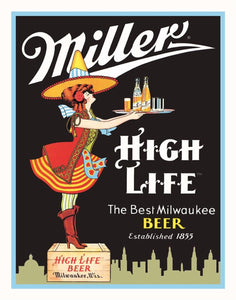 New "Miller High Life Server" Man Cave Beer Memorabilia Metal Sign. 12.5"W x 16"H.
