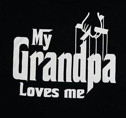 Youth-sized t-shirt featuring a 'My Grandpa Loves Me' design with a Godfather-themed graphic. . Available in sizes XS-XL.