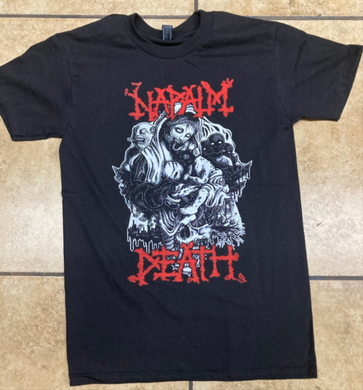 Napalm Death Band Silkscreen T-Shirt for adults, showcasing the iconic grindcore artwork.