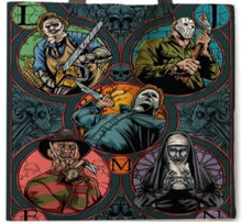 Load image into Gallery viewer, New ’5 Circle Horror Characters’ Canvas Tote Bags. Image Is Printed On Both Sides. - Handbags
