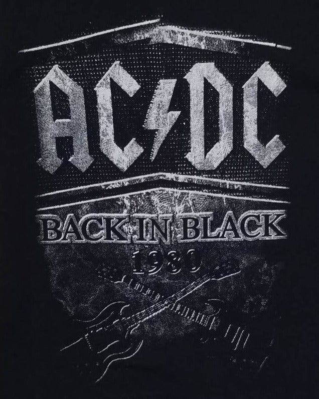 New AC/DC Back In Black 1980 Men's Silkscreen T-Shirt. Available From Small-3XL. Image Is On The Front Of The Shirt hard rock classic rock apparel unisex