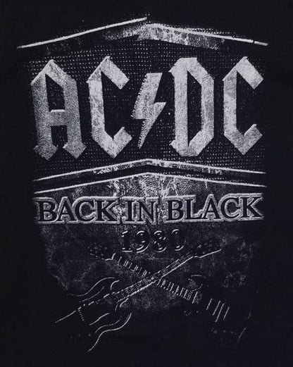 New AC/DC Back In Black 1980 Men's Silkscreen T-Shirt. Available From Small-3XL. Image Is On The Front Of The Shirt hard rock classic rock apparel unisex