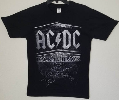 New AC/DC Back In Black 1980 Men's Silkscreen T-Shirt. Available From Small-3XL. Image Is On The Front Of The Shirt hard rock classic rock apparel unisex