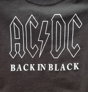 New AC/DC Back In Black Infant Silkscreen T-Shirt.  Available In 6, 12, 18 & 24 Months. classic rock hard rock apparel