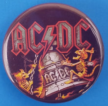 Load image into Gallery viewer, New AC/DC Button Set Of 7 Fashion Buttons Are 1.25&quot; Inches In Size. Set Includes- 1. AC/DC Back In Black 2. AC/DC Brown Cannon 3. AC/DC Hells Bells 4. AC/DC Red Letter Logo On Black 5. AC/DC Red Letters With Face 6. AC/DC Stiff Upper Lip 7. AC/DC Who Made Who
