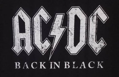 New AC/DC Distressed Back In Black Logo Unisex Silkscreen T-Shirt. Available From Small-2XL. hard rock classic rock apparel